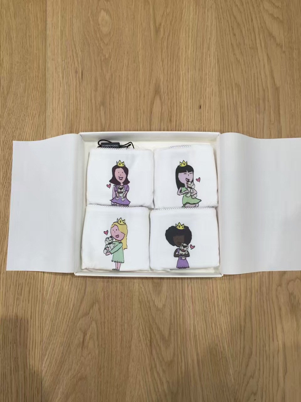 Girls White Fancy Printed Trims Knicker 4 Piece Set