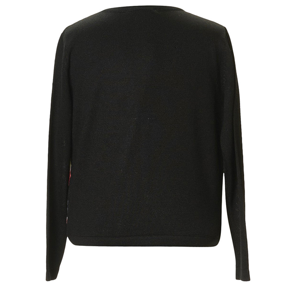 Girls Black Silk Cardigan With Pink Tulip Print