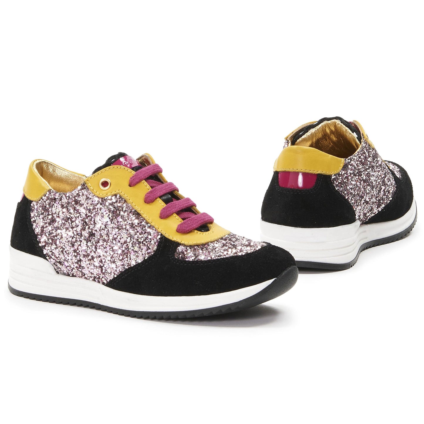 Girls Black & Gold Suede Shoes