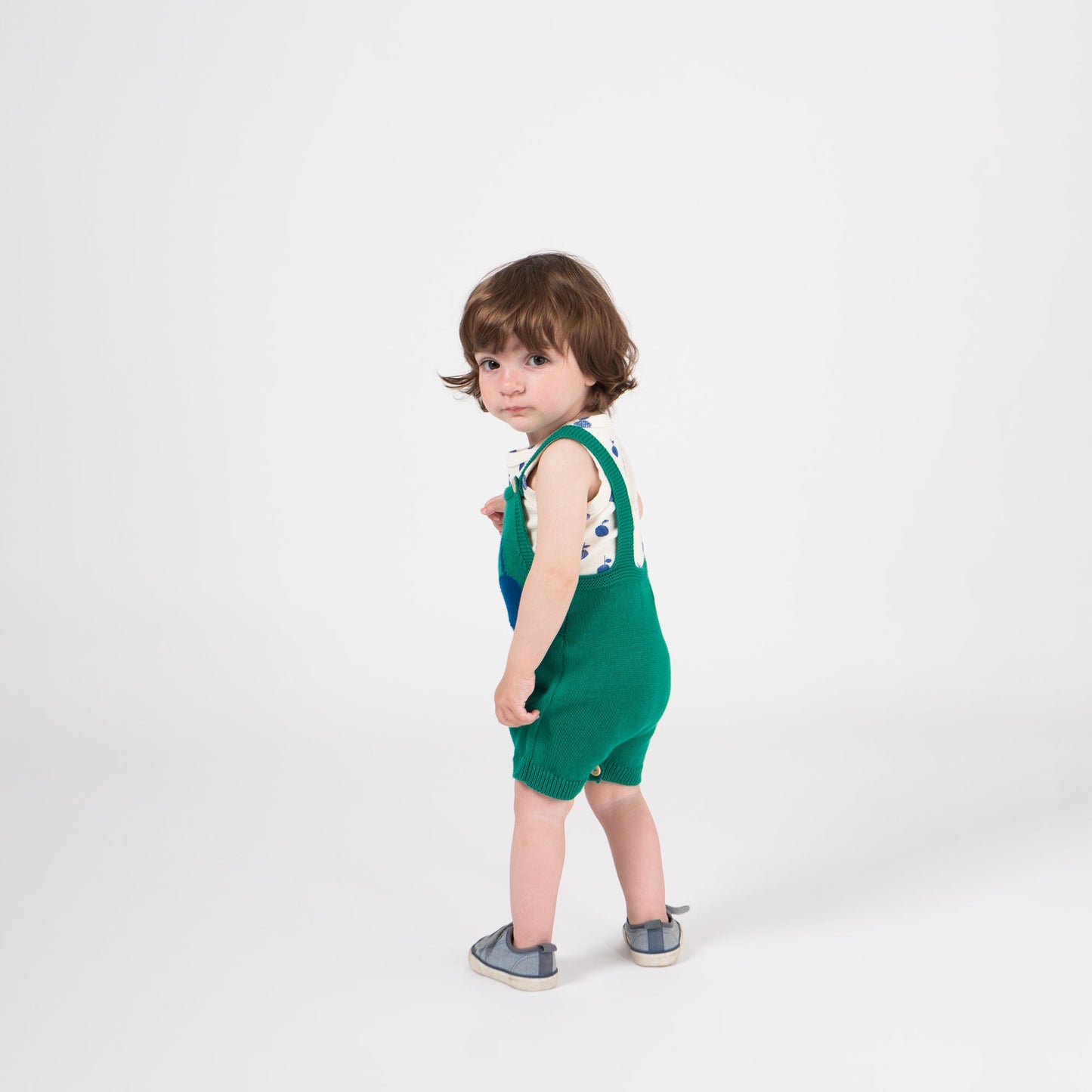 Baby Frosty Spruce Orange Cotton Cherry Knitted Overall