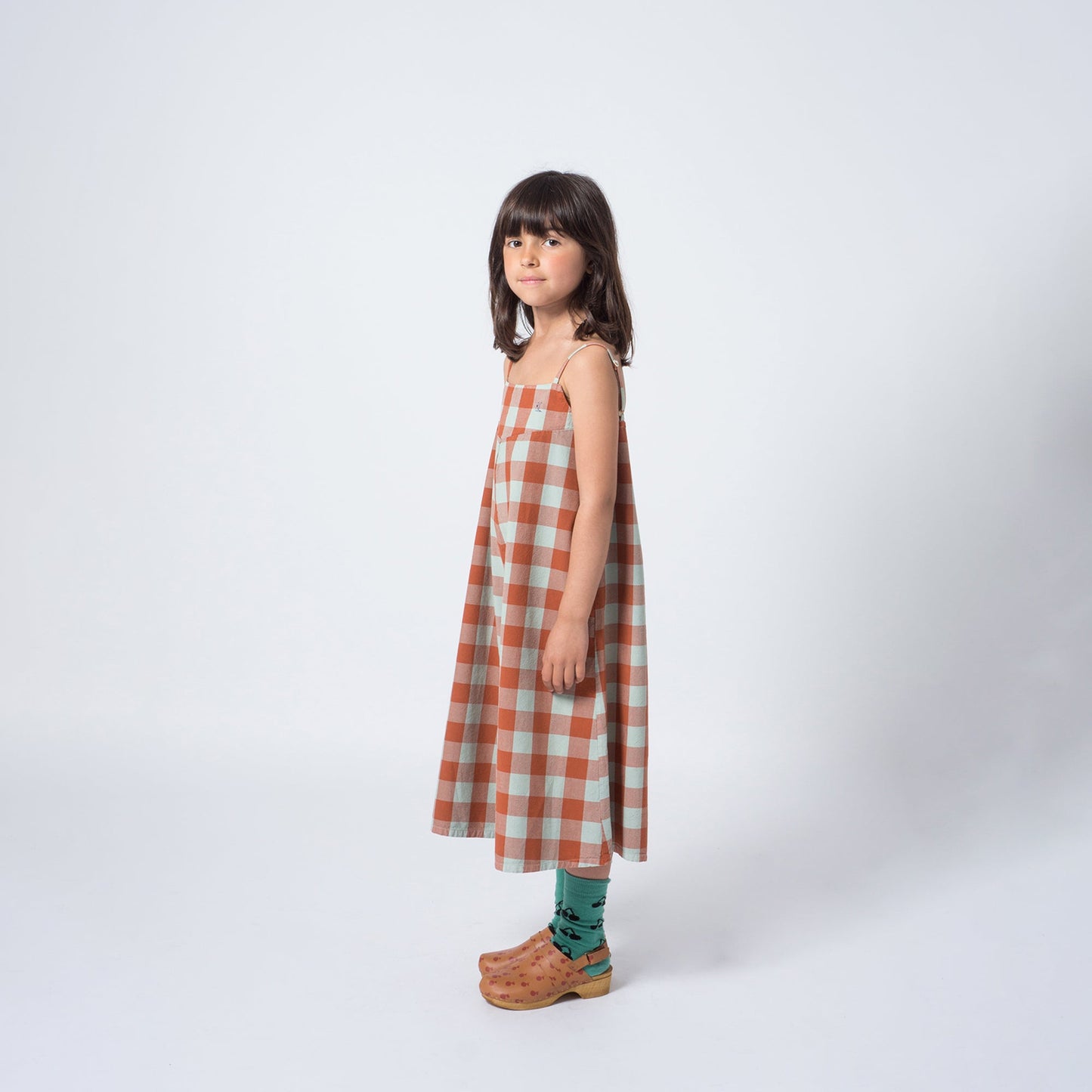 Girls Red Clay Cotton Vichy Straps Playsuit
