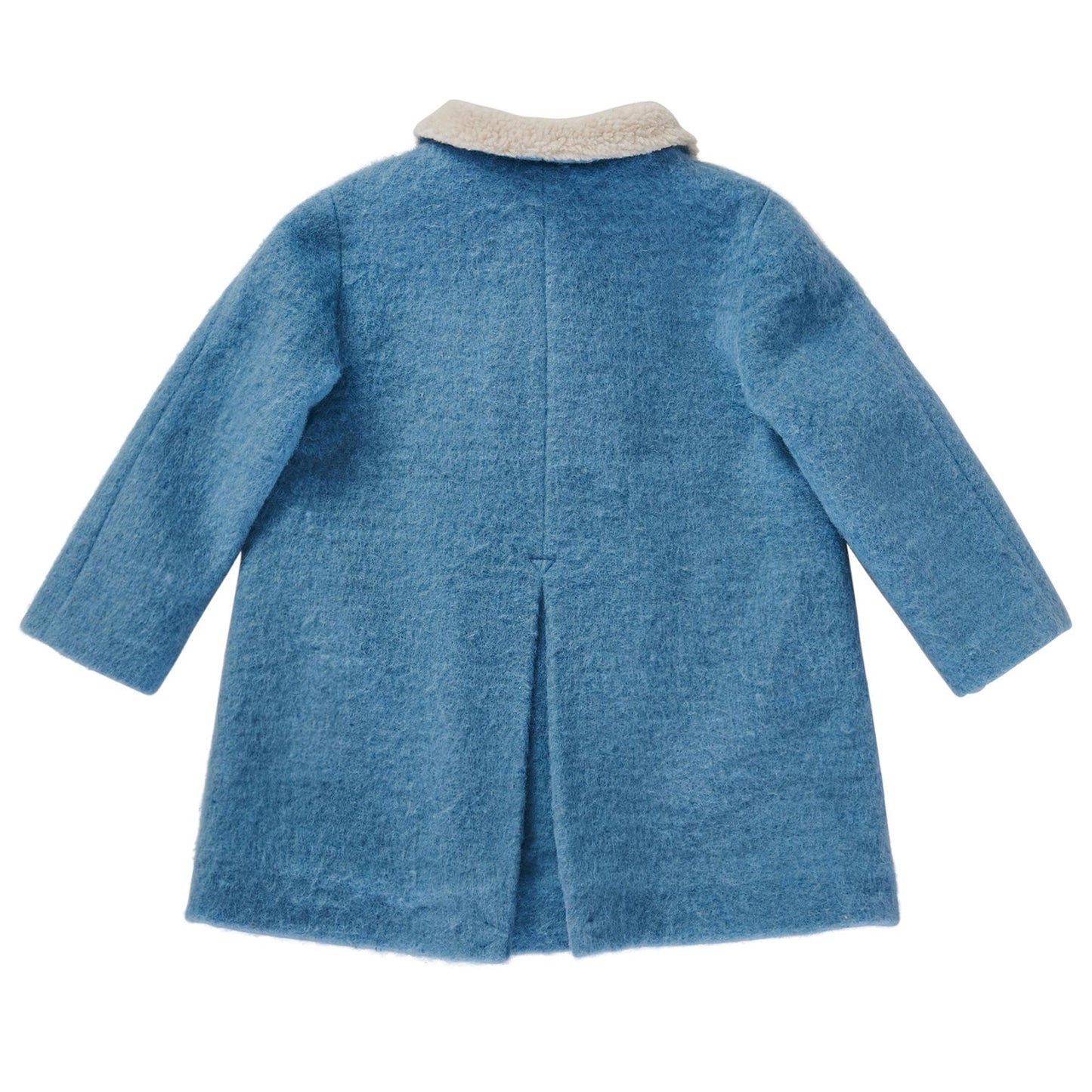 Girls Power Blue Fur Collar Wool Coat With Patch Pocket