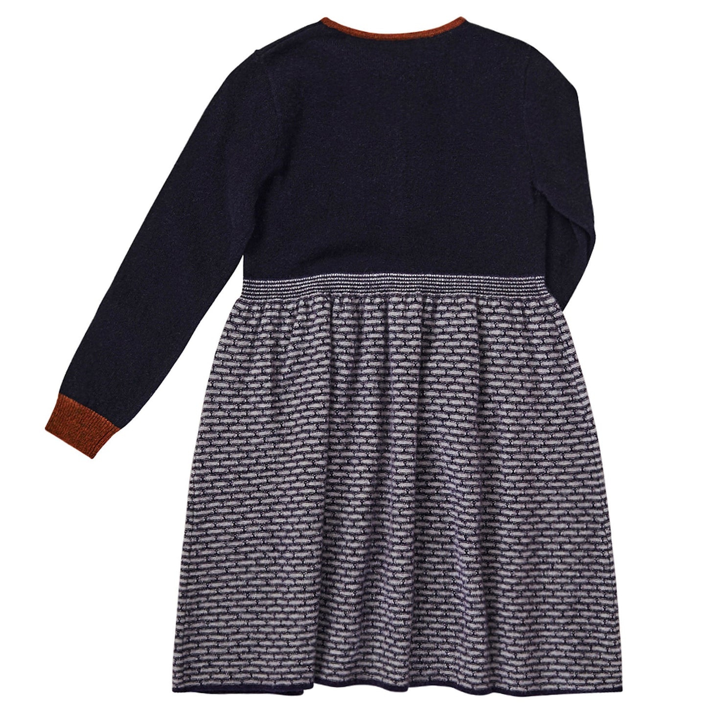 Girls Navy Blue & Grey Knitted Wool Dress