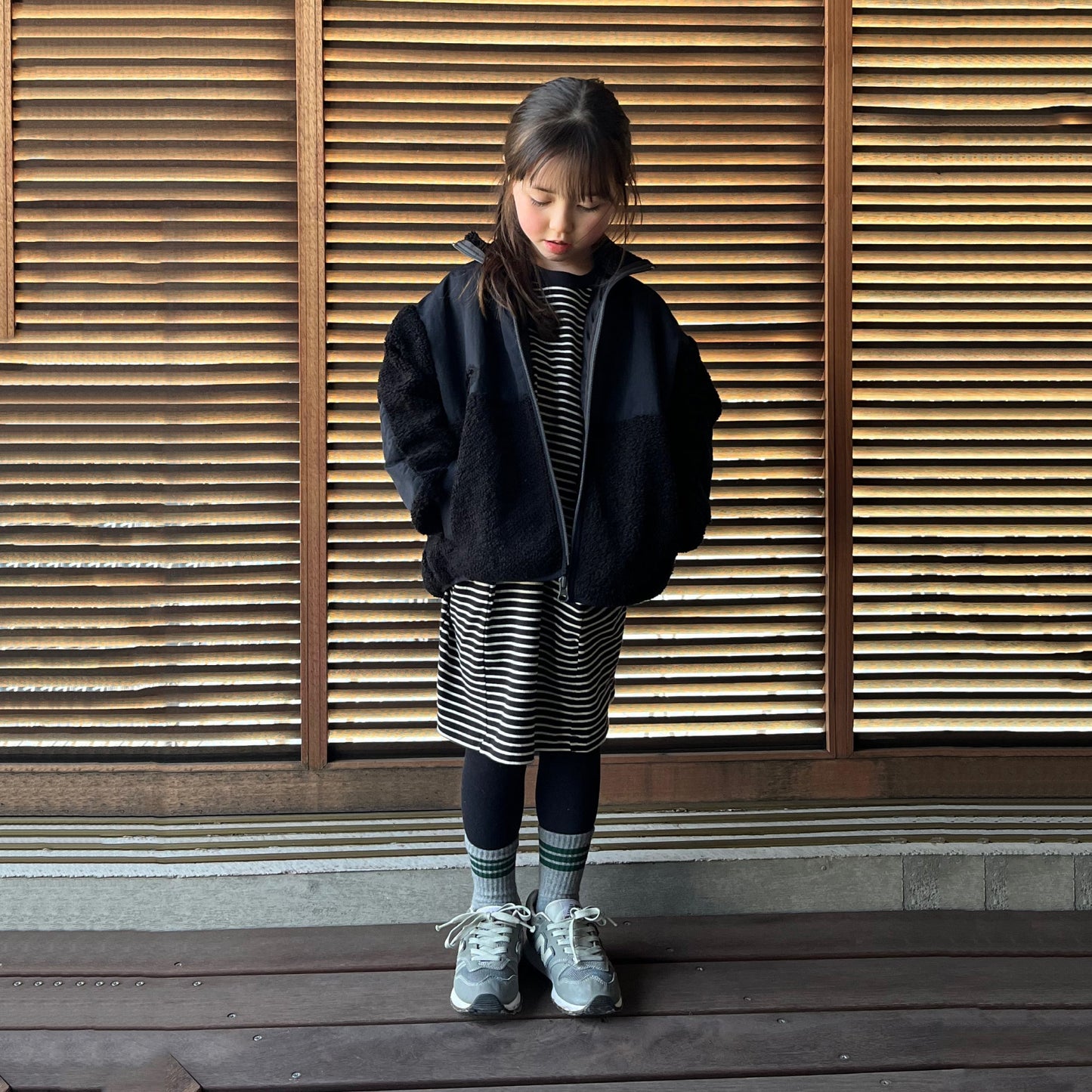 女童黑色条纹棉连衣裙
