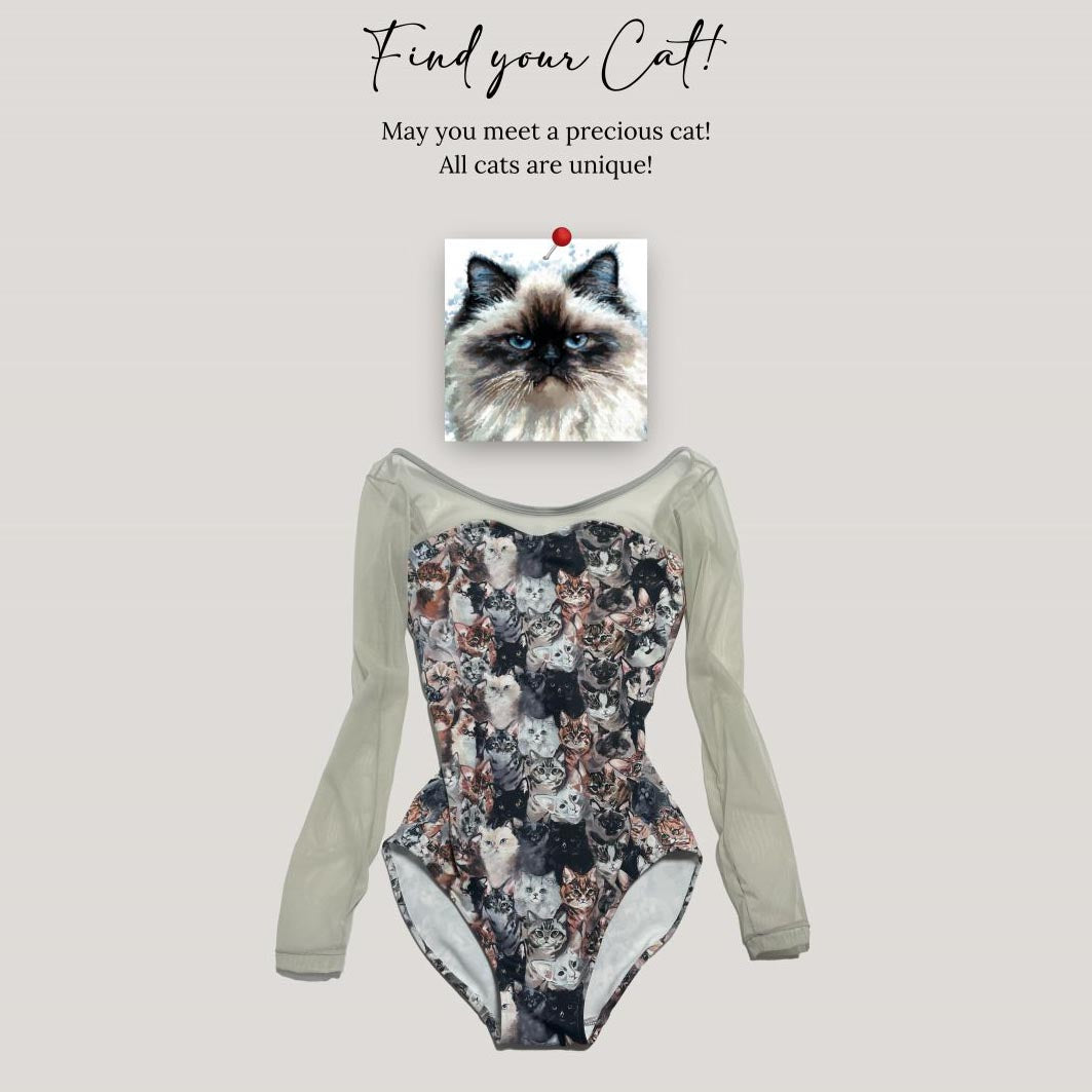 女士灰色"Find your Cat"芭蕾舞连体衣(179534231/Plie sleeve4/Gray)