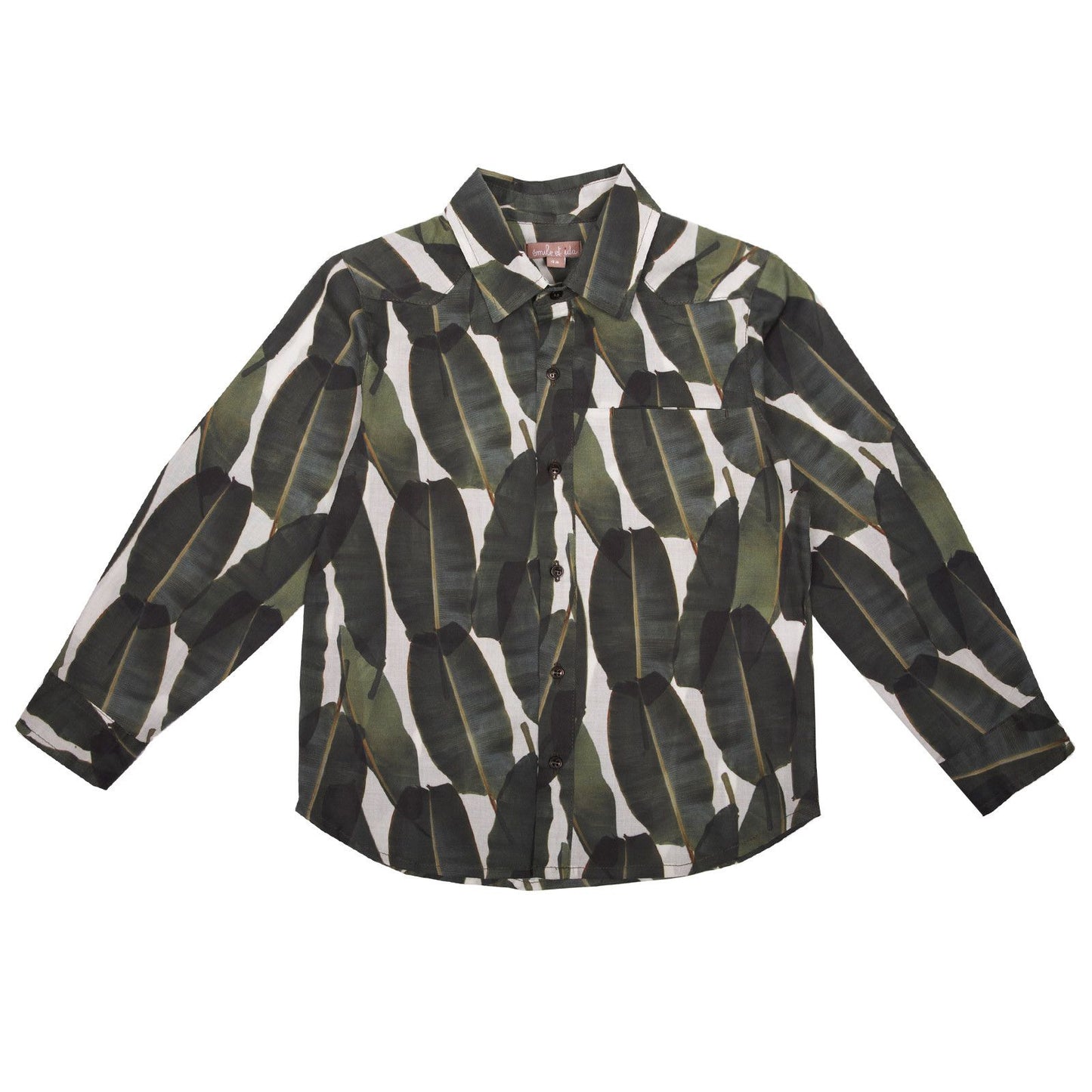 Boys Green Leaf Printed Cotton Shirt
