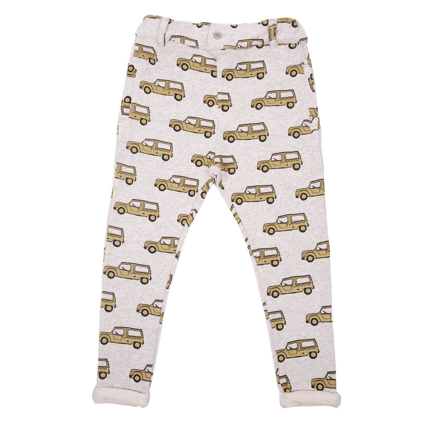 Boys & Girls Grey Cotton Trousers With Bus Print Trims