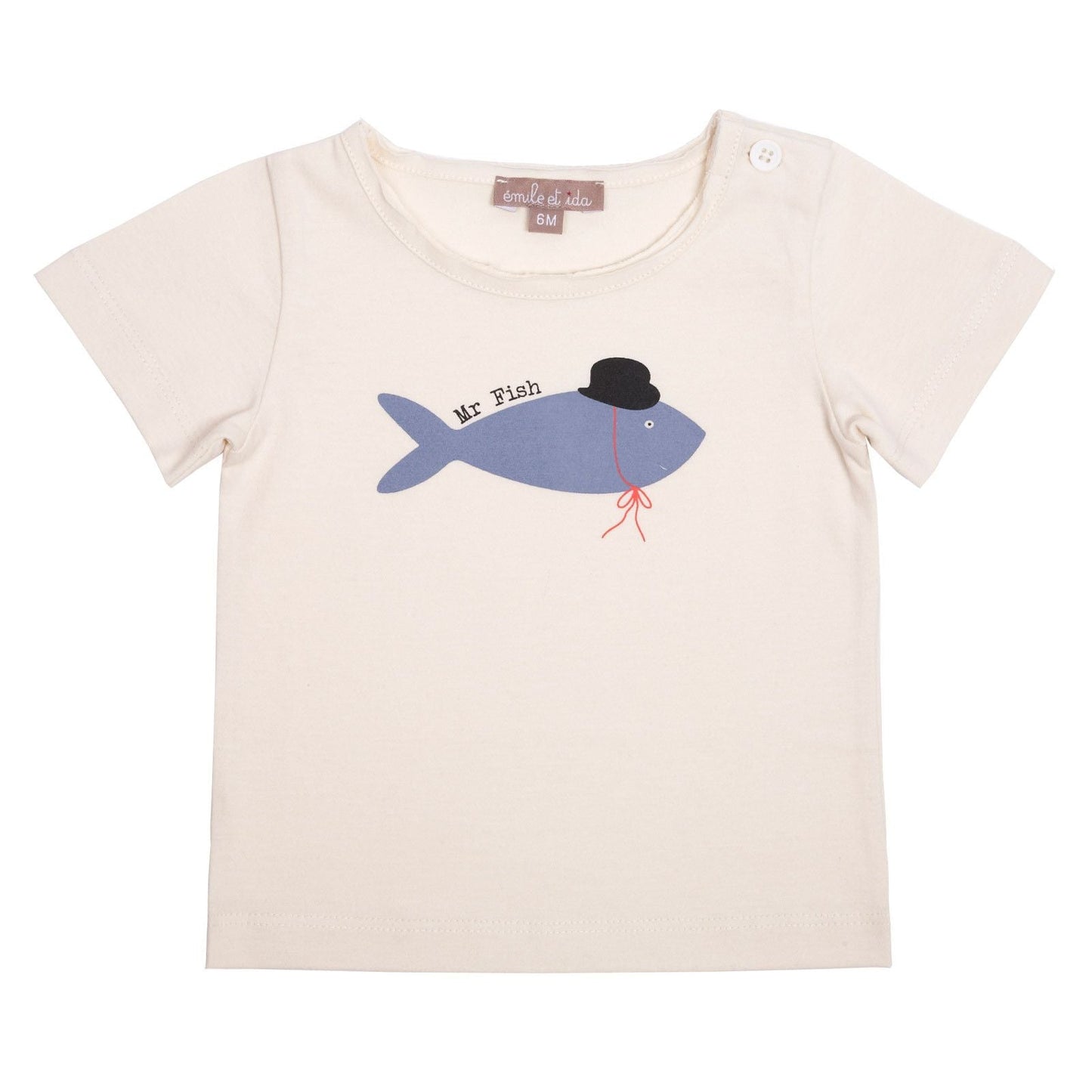Girls White Cotton T-Shirt With Blue Fish Print