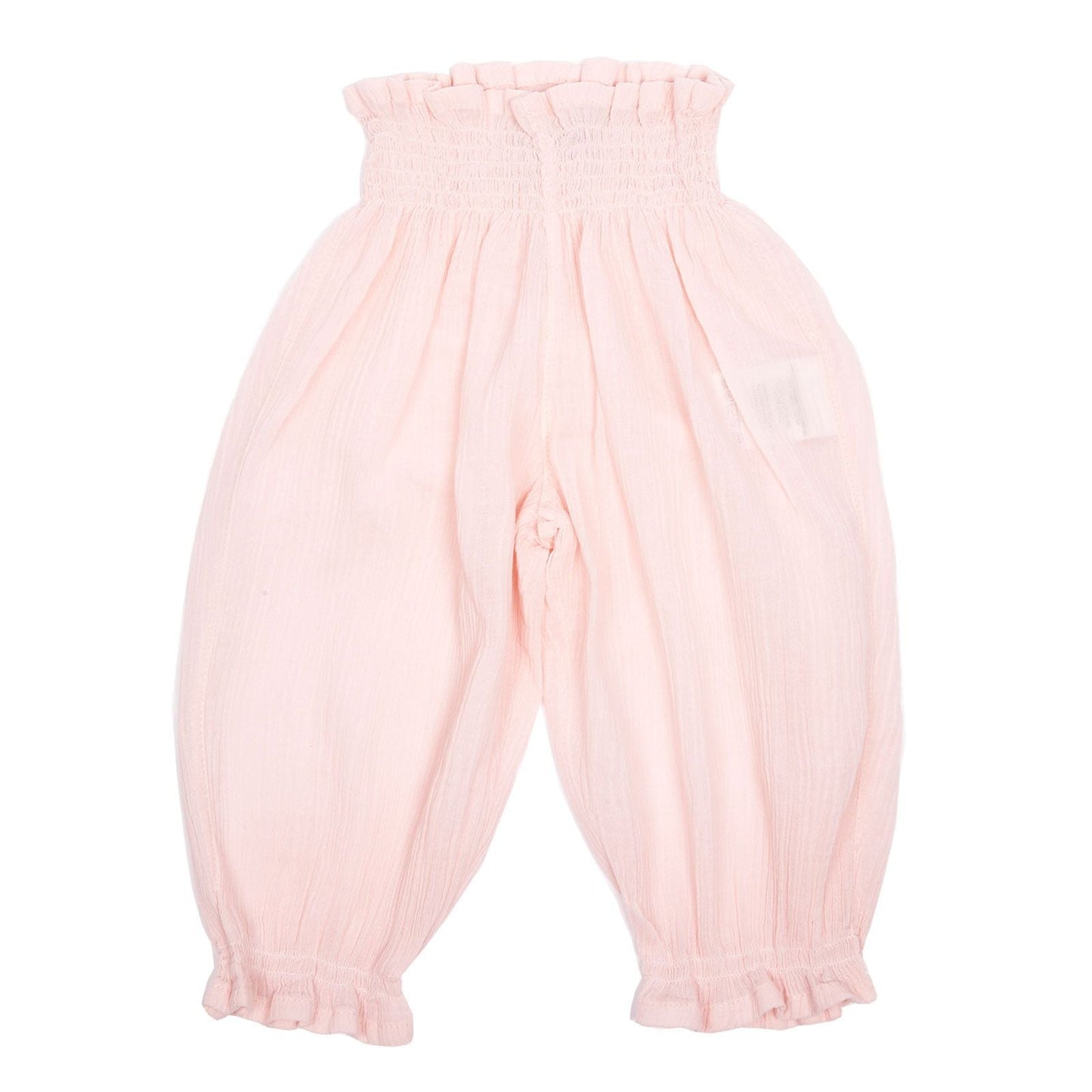 Girls Pink Cotton Waist Trousers With Frilly Cuffs
