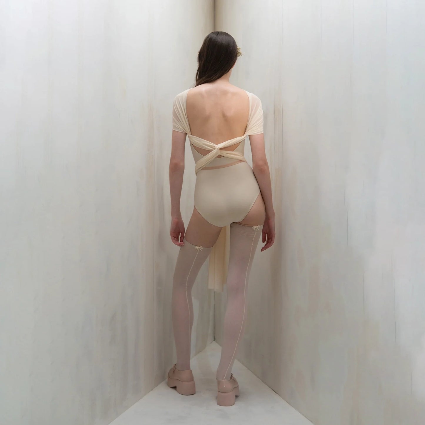 女士白色"VEIL LAISSÉ"芭蕾舞连体衣(261LE50TM/edelweiss)