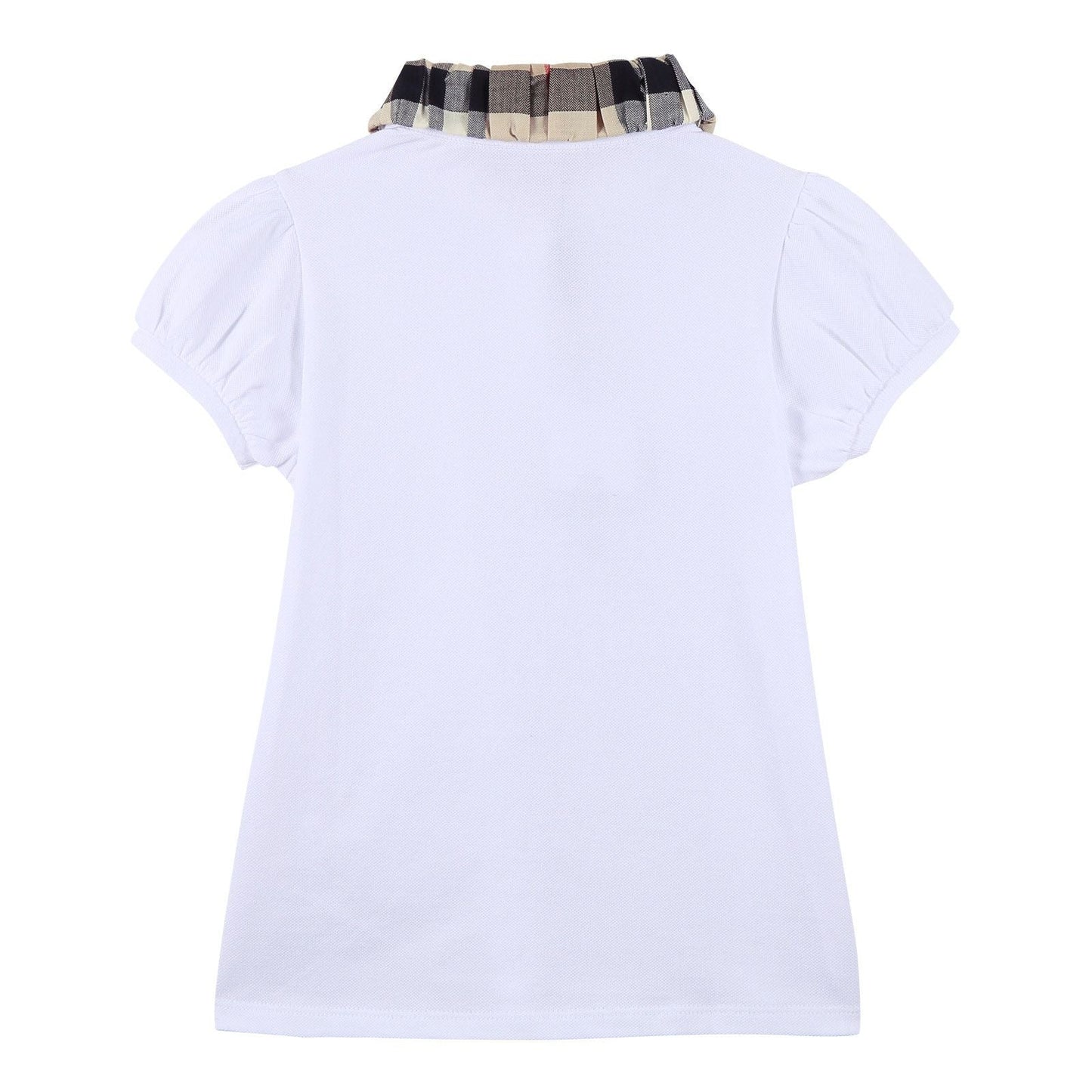 Girls White Cotton T-Shirt With Check Collar