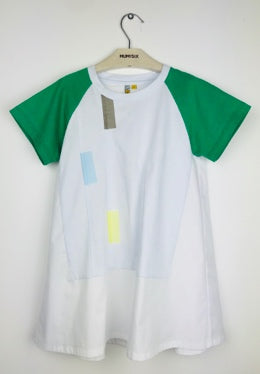 Girls White & Green Cotton Dress
