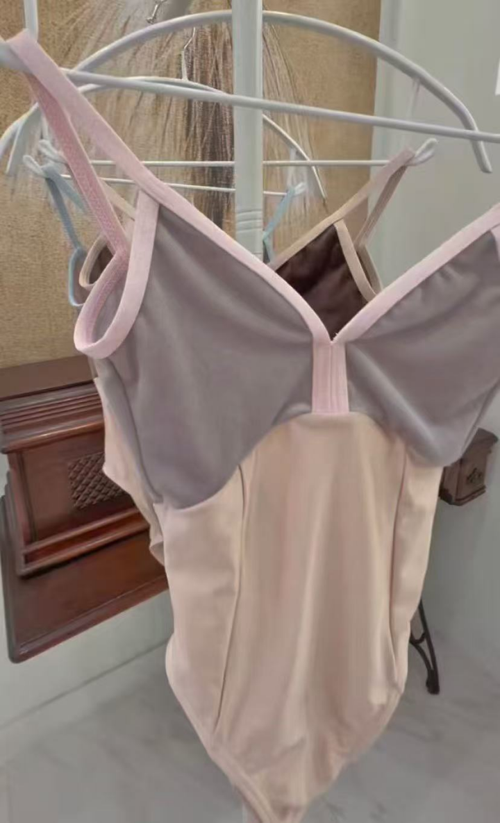 浅粉色拼接丝绒芭蕾舞连体衣(Tulip-mixmatch Velvet Leotard with Pink Stripes/Rose)