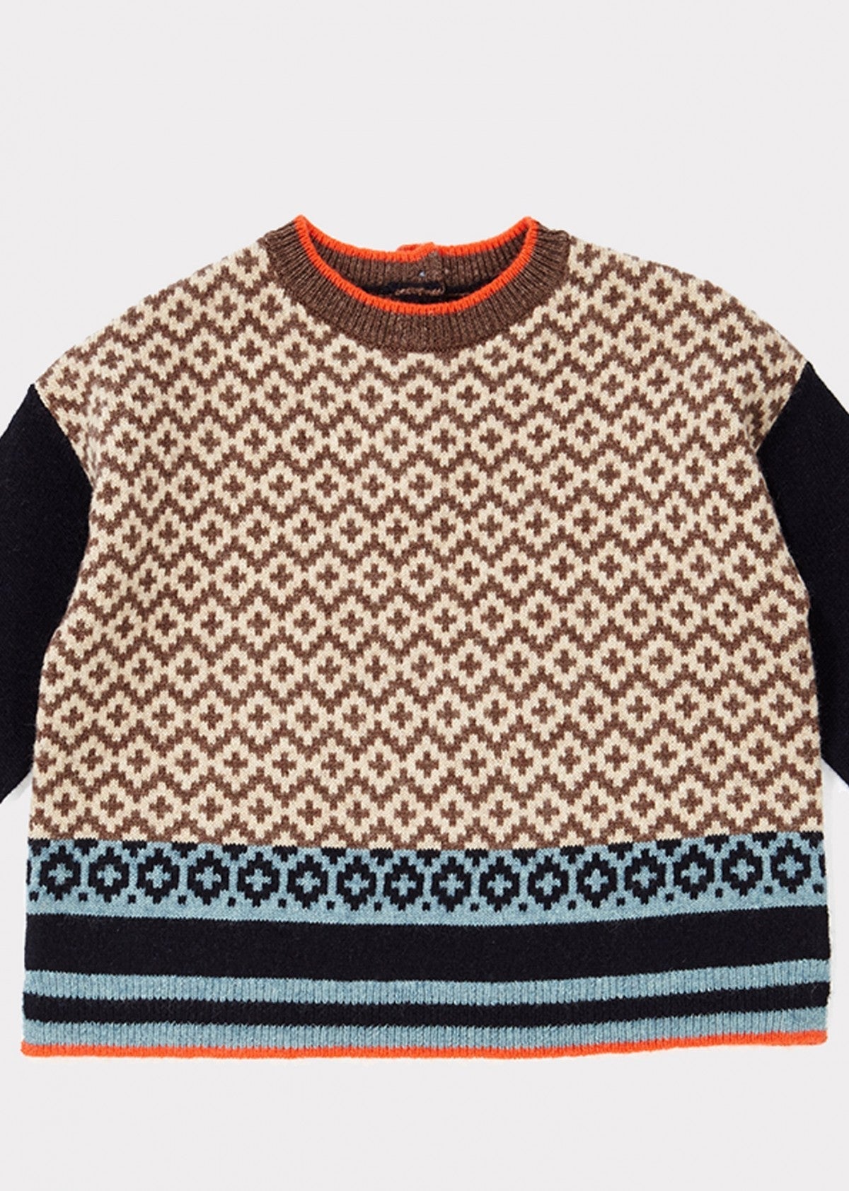 女婴藏青色格子羊毛毛衣