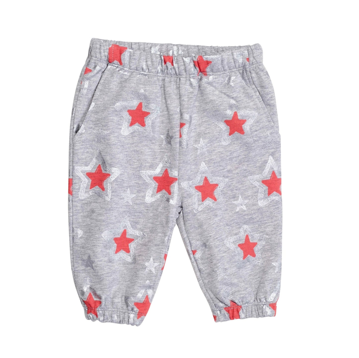 Baby Girls Pebble Cotton 'Loopie' Trouser With Red Star Print Trims