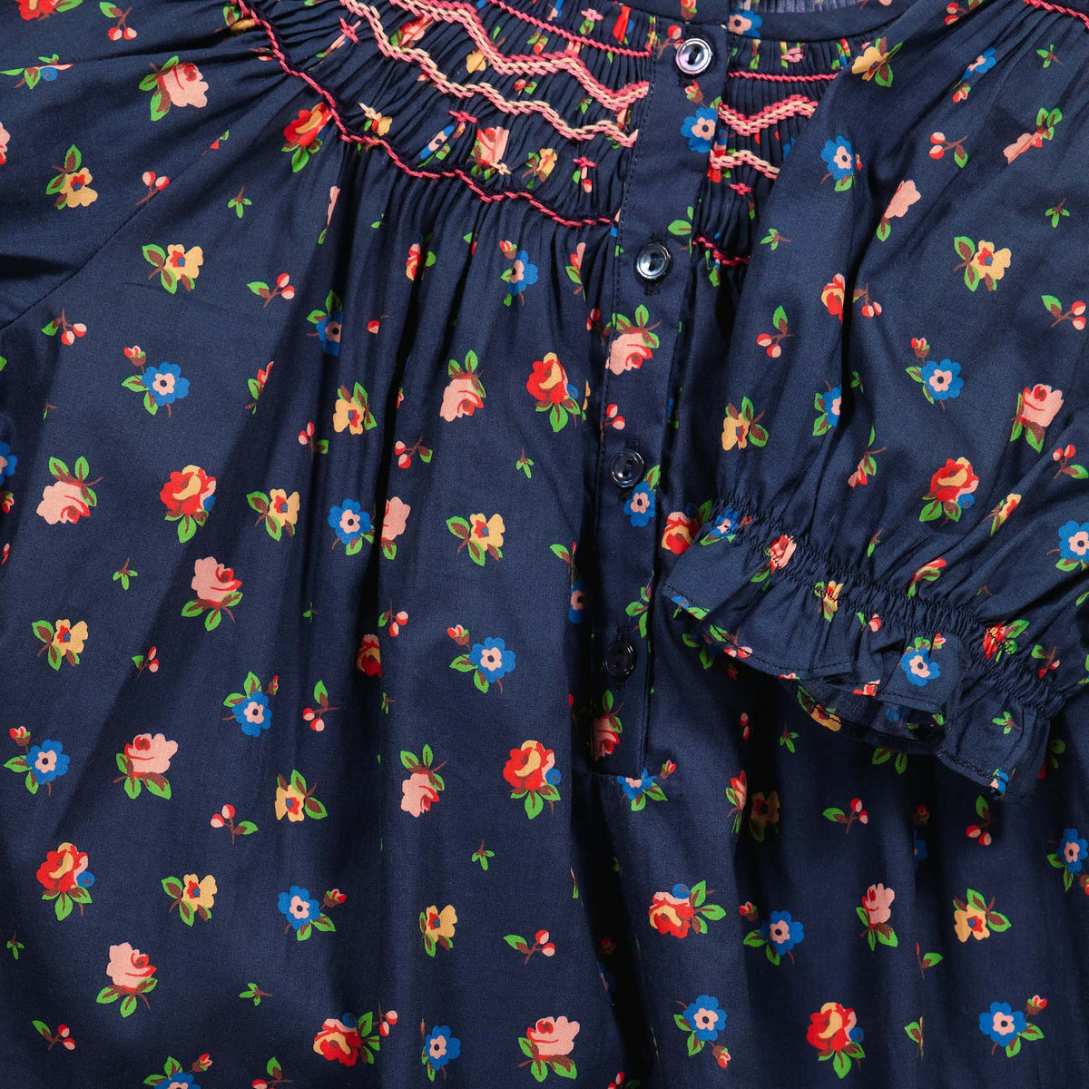 Girls Navy Floral Cotton Dress