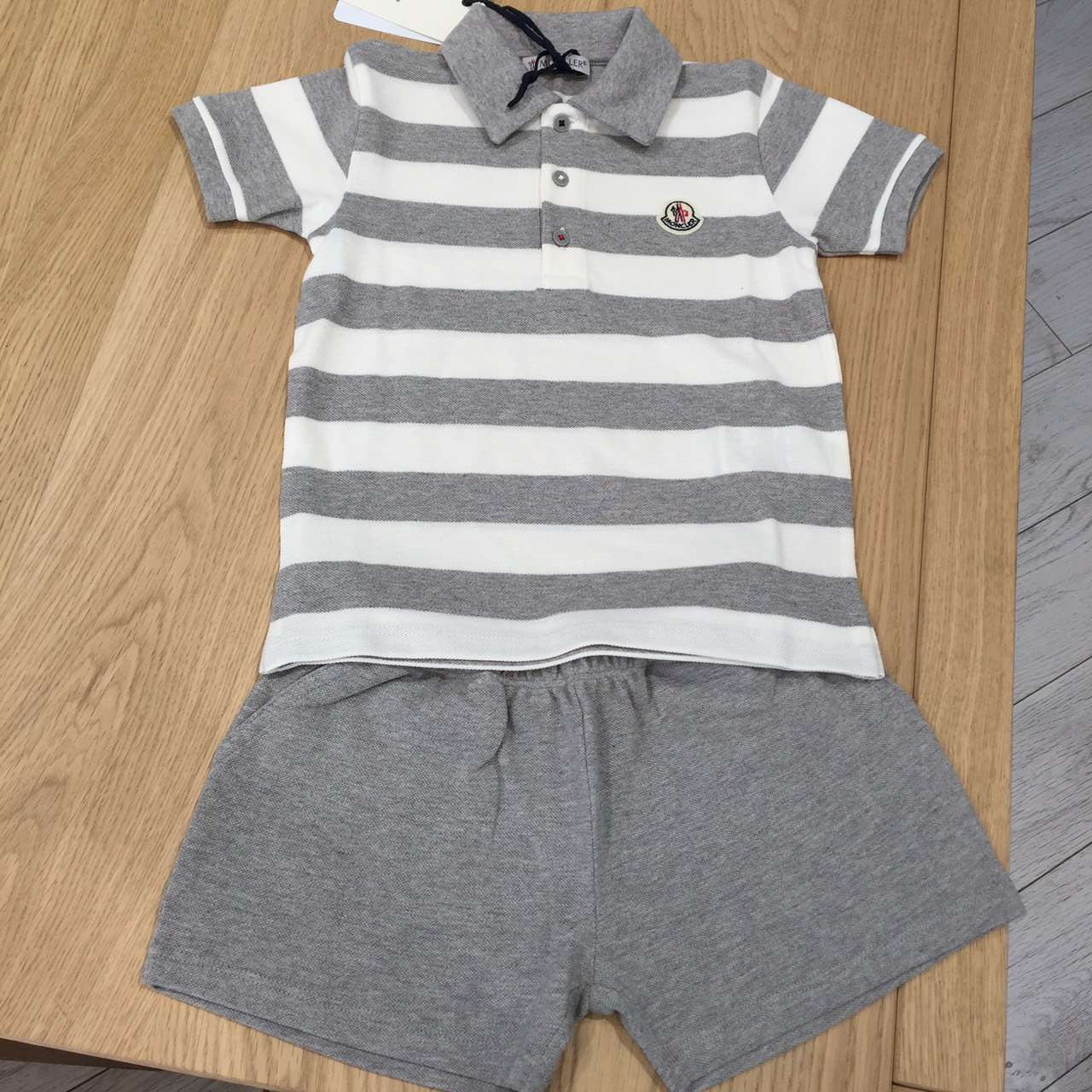 Baby Boys Grey Striped Polo Shirt & Short Set
