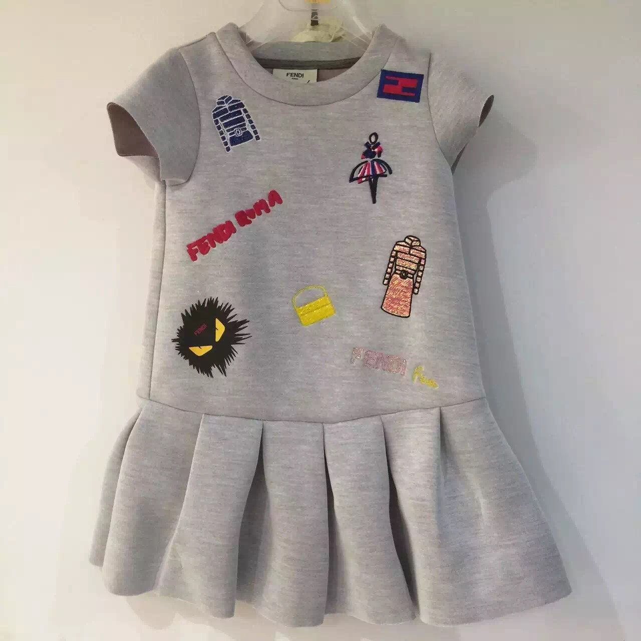 Girls Grey Neoprene Dress With Appliqued Logos