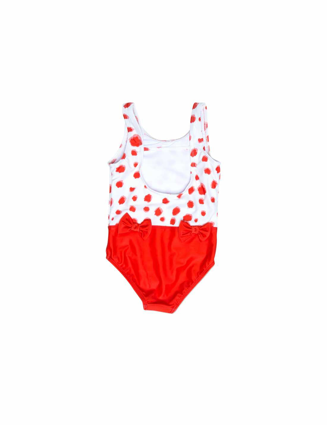 Girls Red Cotton Swinsuit With Bow Trims