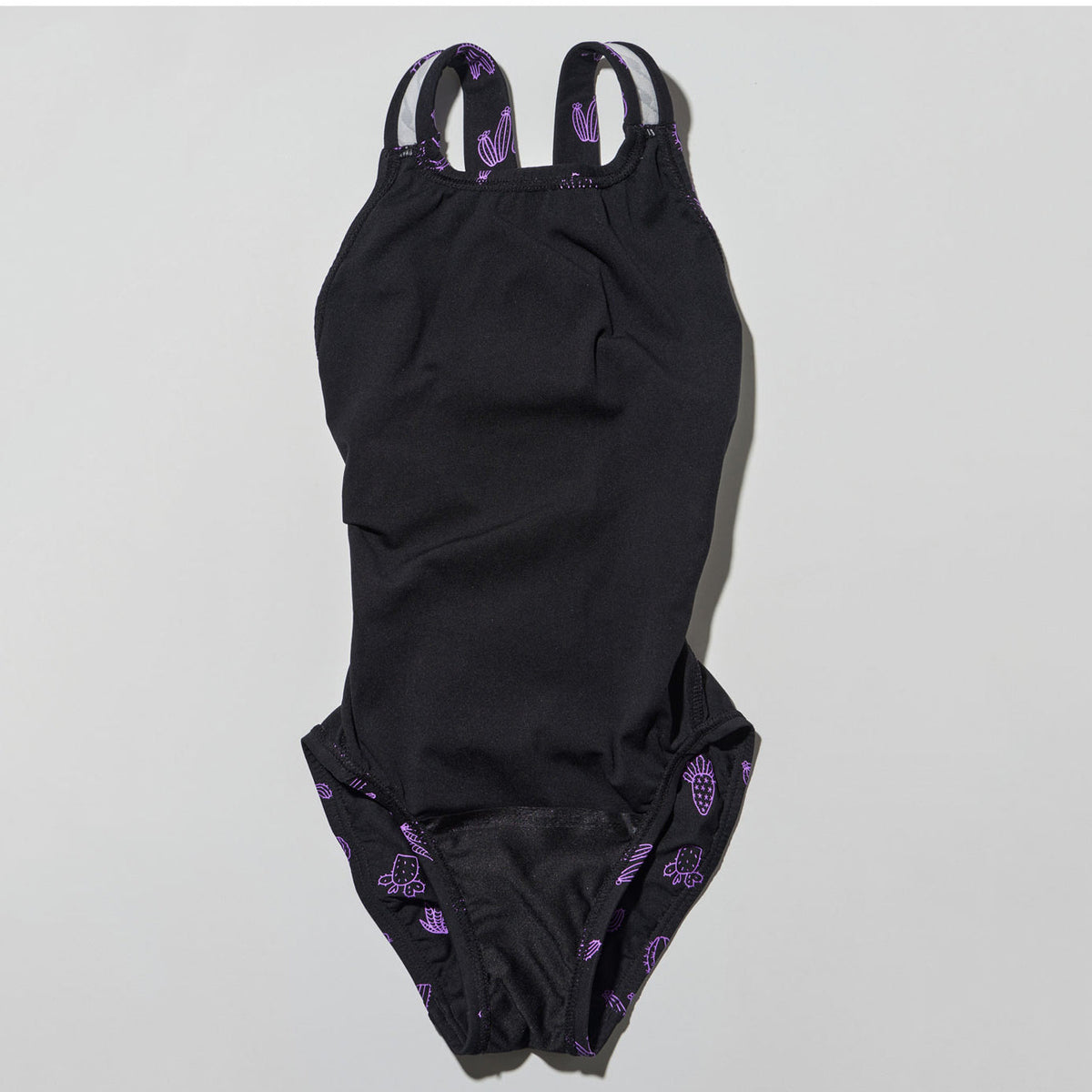 女童黑色印花专业泳衣