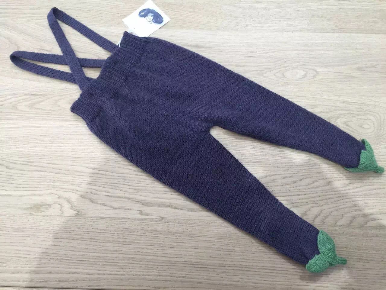 Baby Navy Blue Alpaga Wool Footie Suspender Trouser