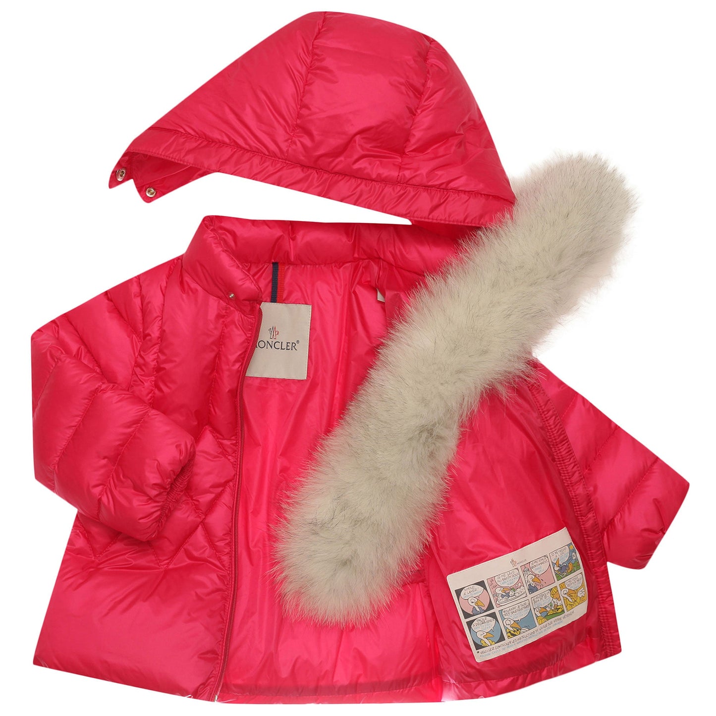 Baby Girls Fuchsia Fur Trims Hooded Padded Down 'Splendeur'Jacket