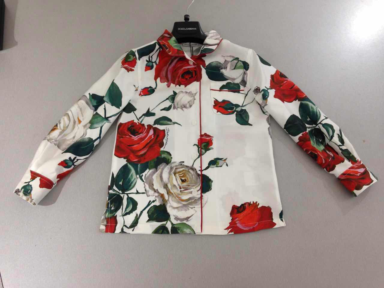 Girls White Rose Printed Pajamas