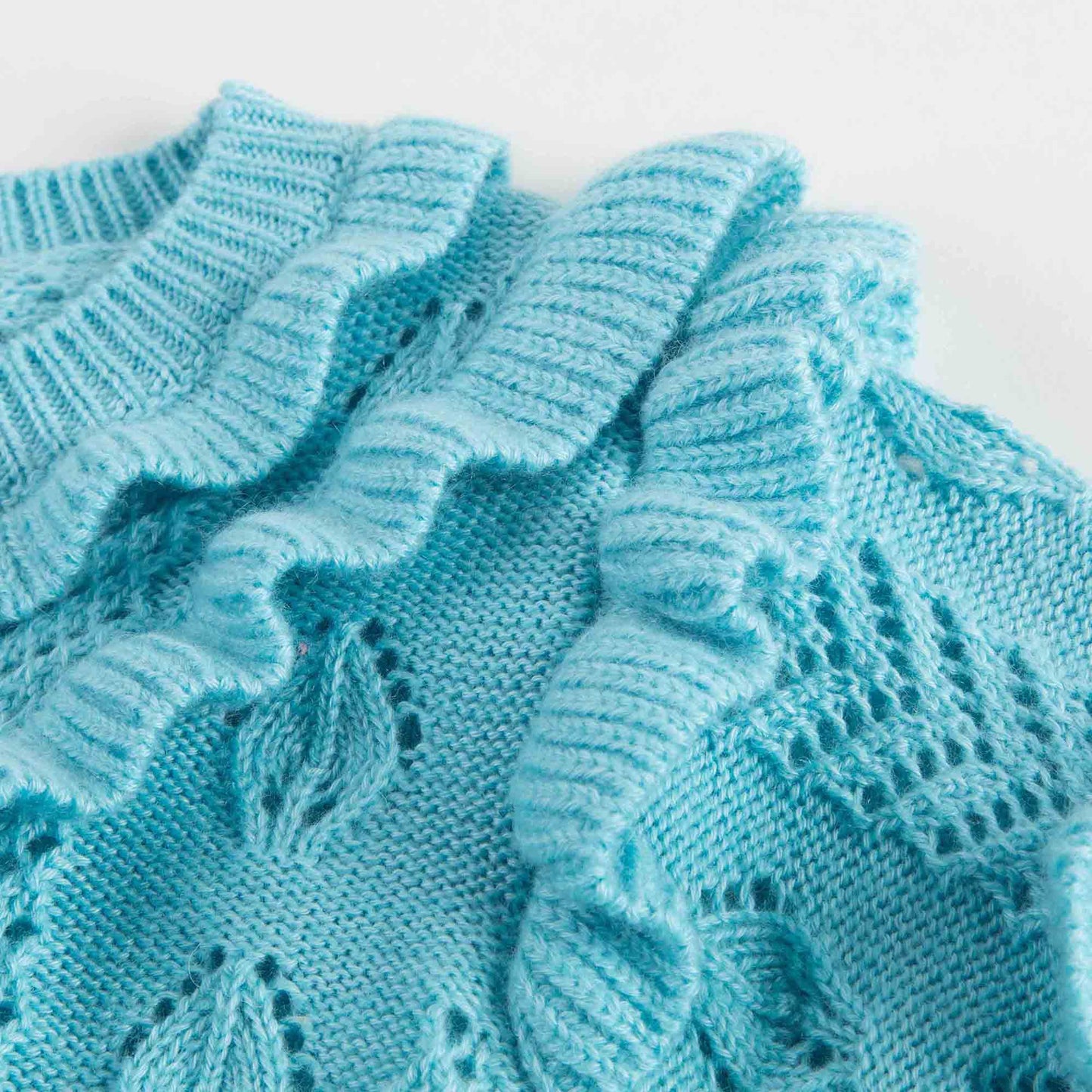 Girls Light Blue Knitted Hollow Short Sleeve Sweater