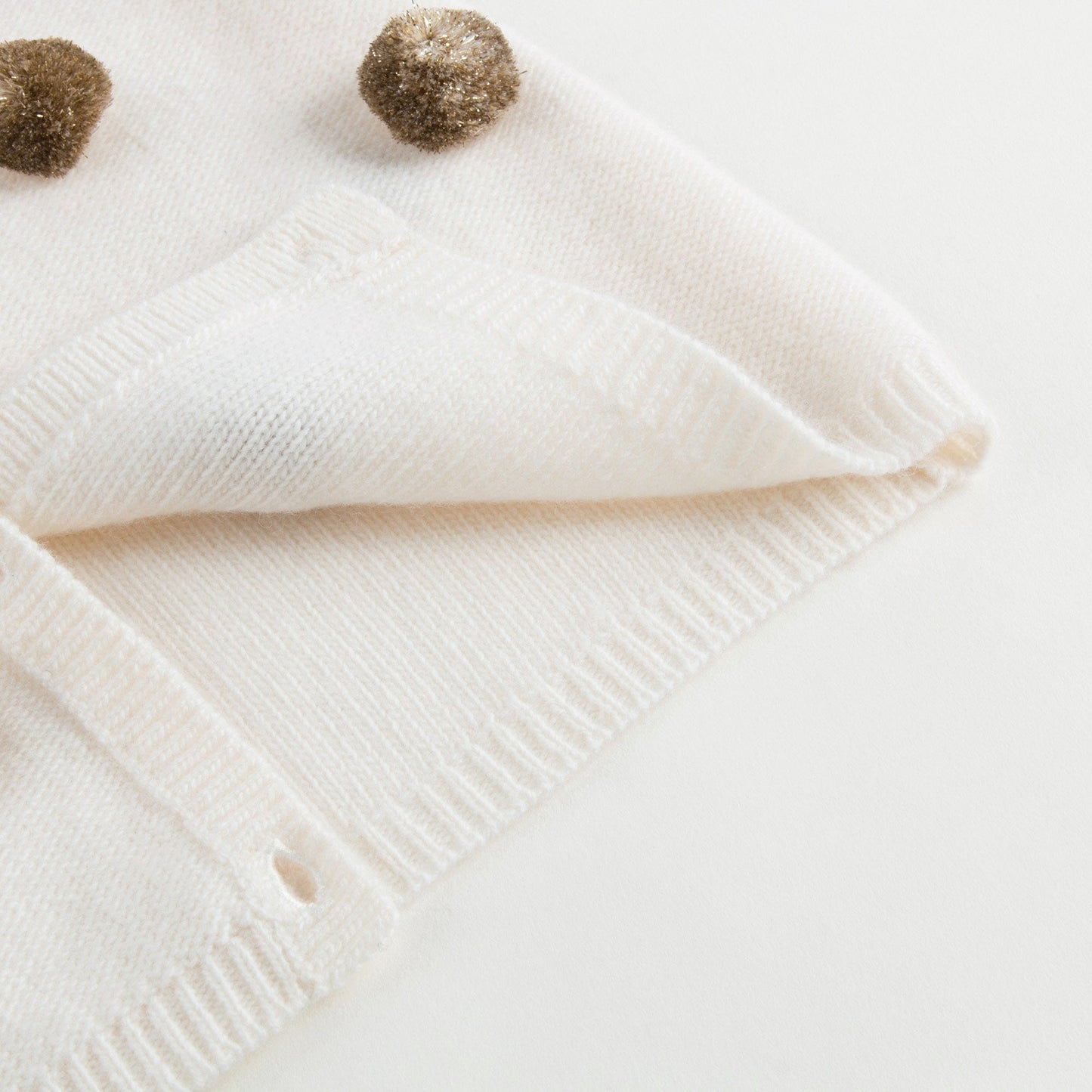 Girls Milk With Gold Pom-Pom Wool Cardigan