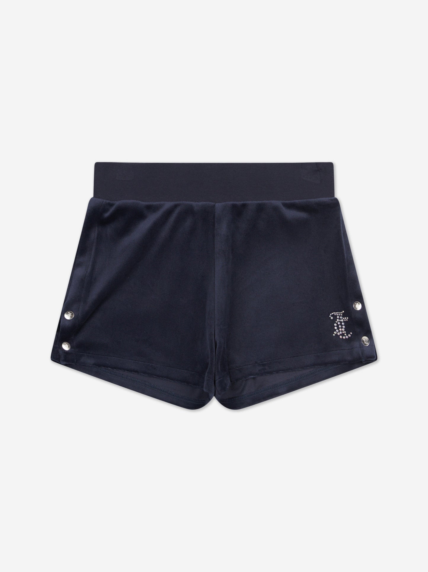 Girls Boxy T-Shirt and Velour Popper Shorts Set in Navy