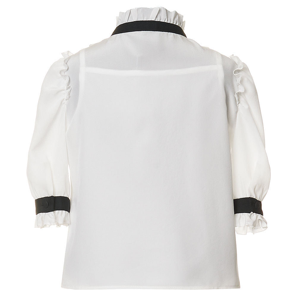 Girls White Bow Trims Folding Edge Blouse