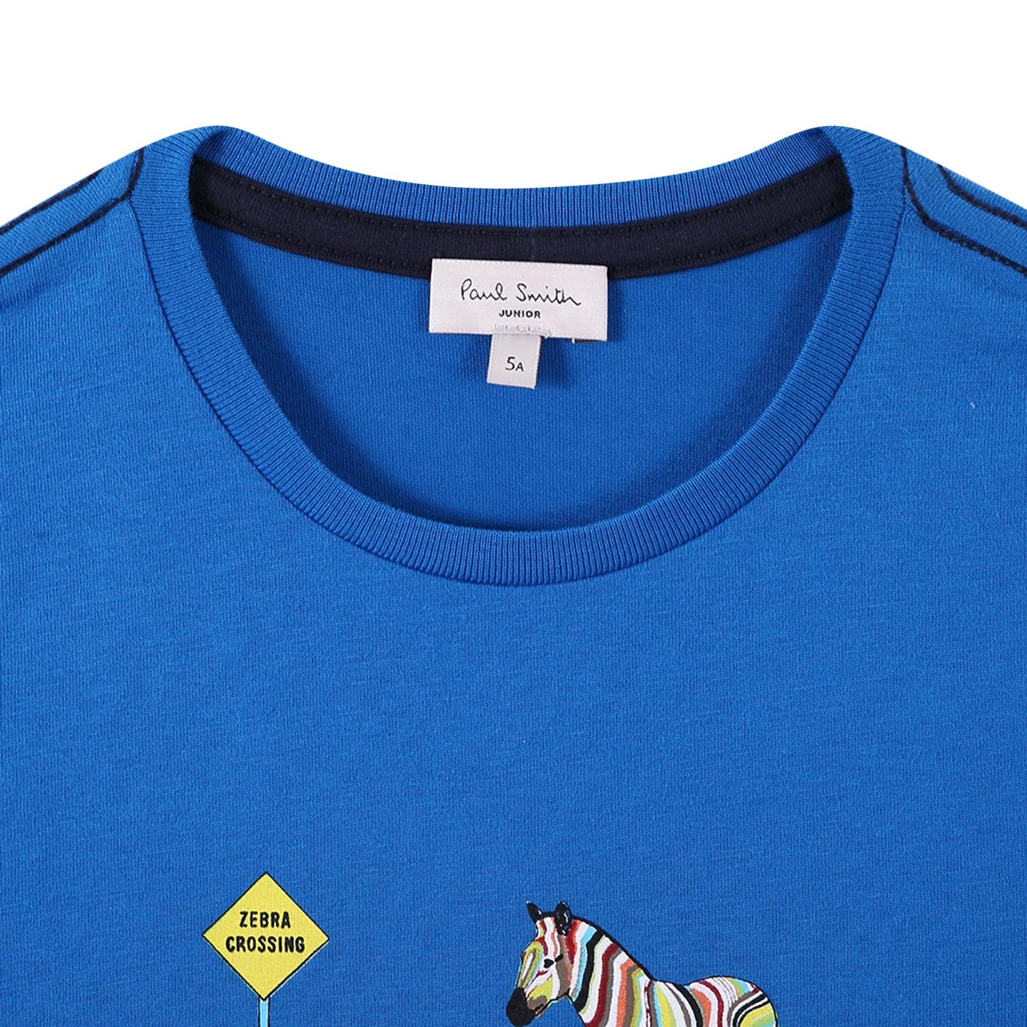 Boys Blue Zebra Printed Trims Cotton T-Shirt