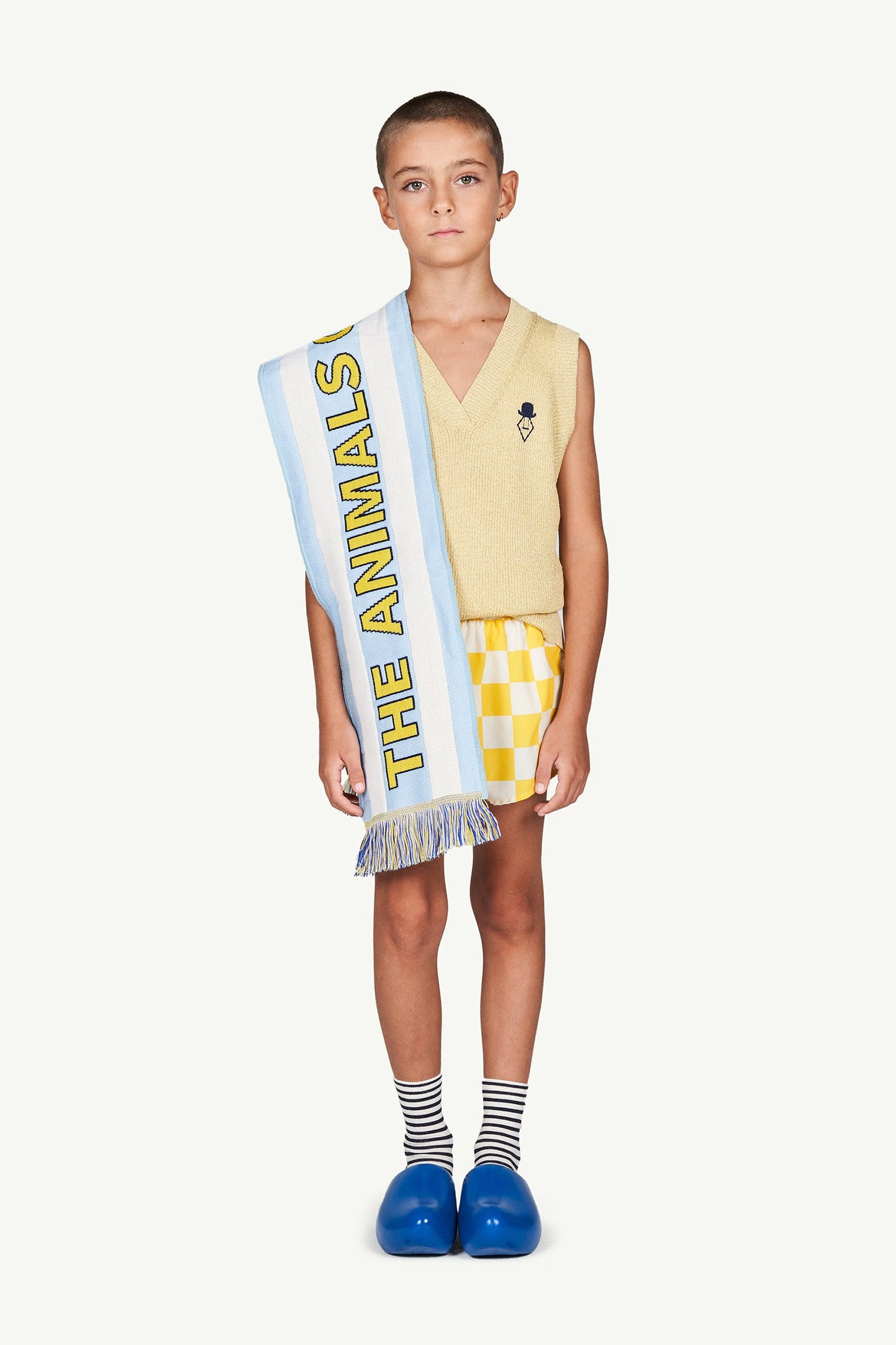 男童黄色方格游泳短裤