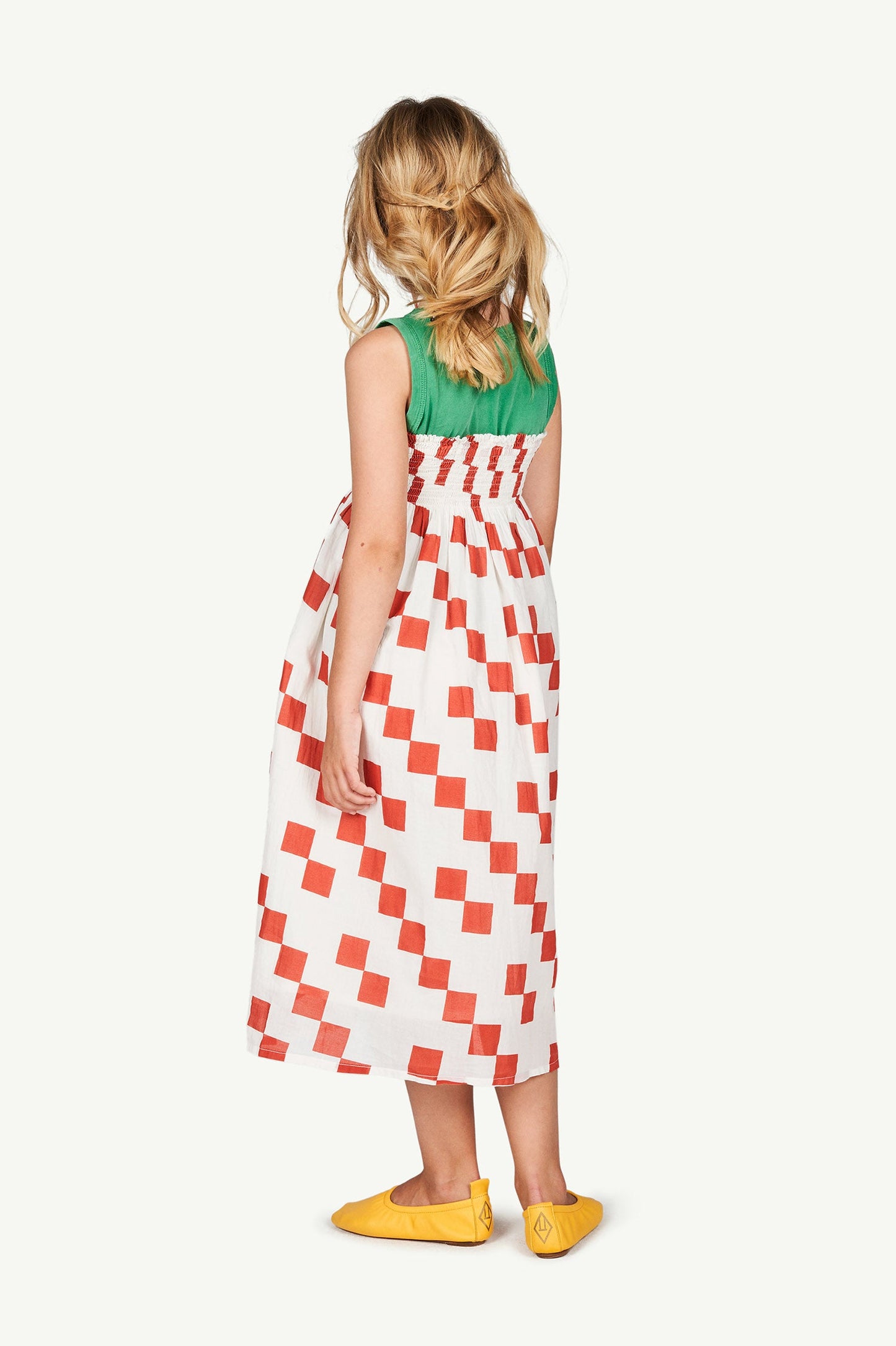 女童白色方格棉连衣裙