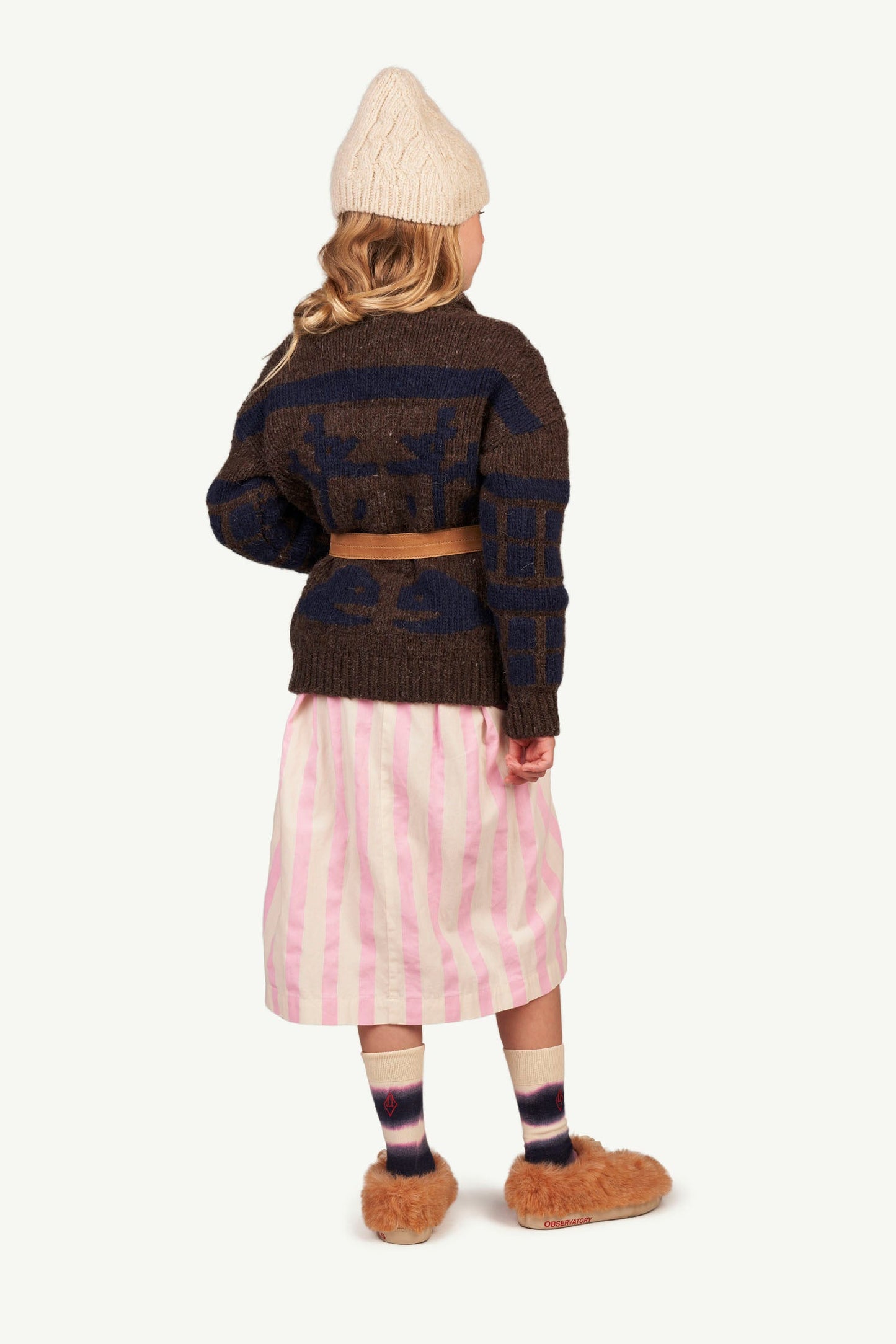 儿童棕色Logo皮革腰带