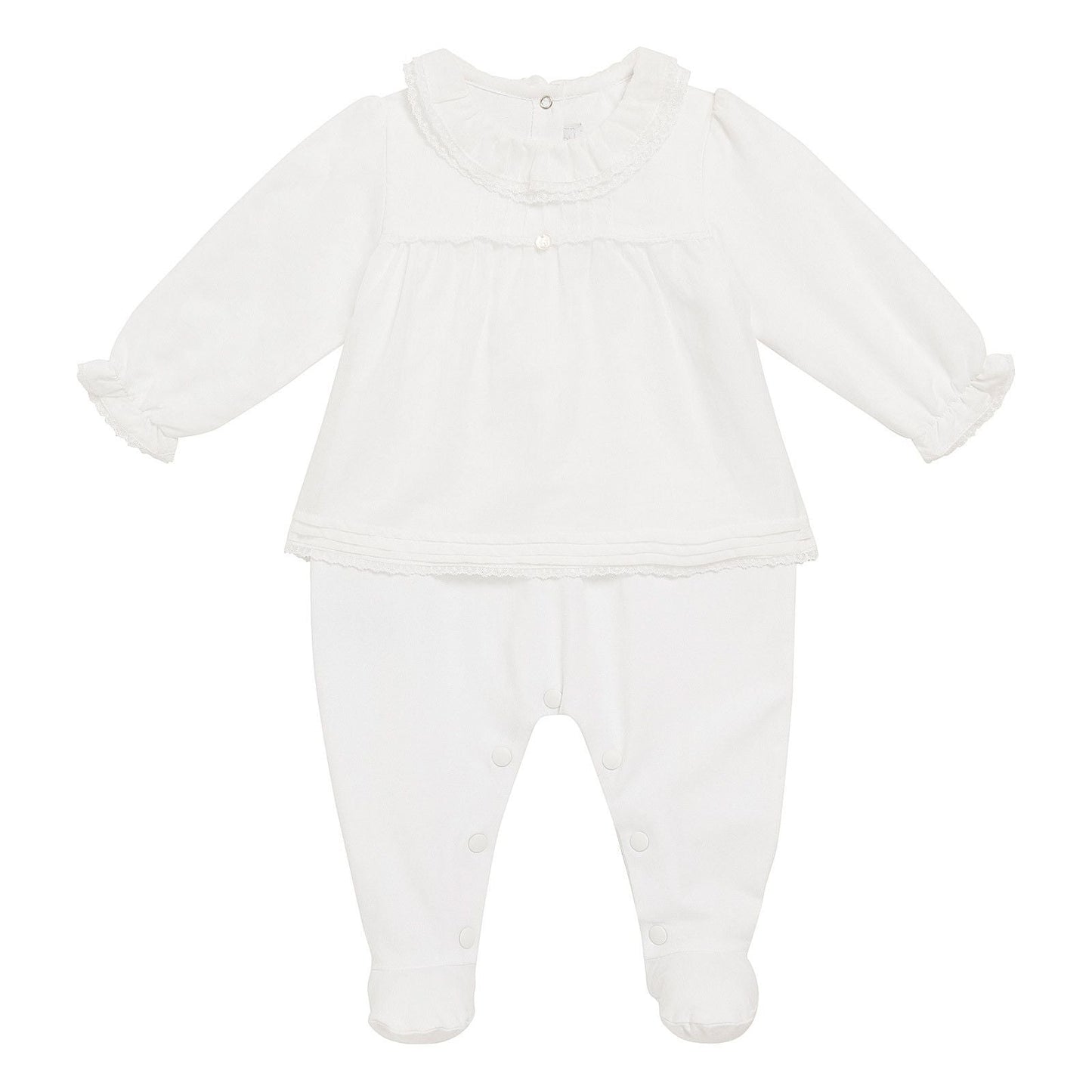 Baby White Cotton Ruffle Crew Neck Babygrow