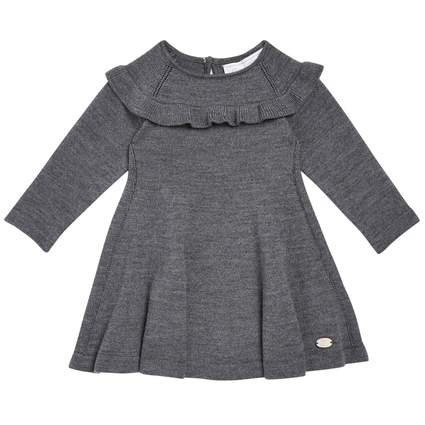 Baby Girls Dark Grey Crew Collar Wool Dress