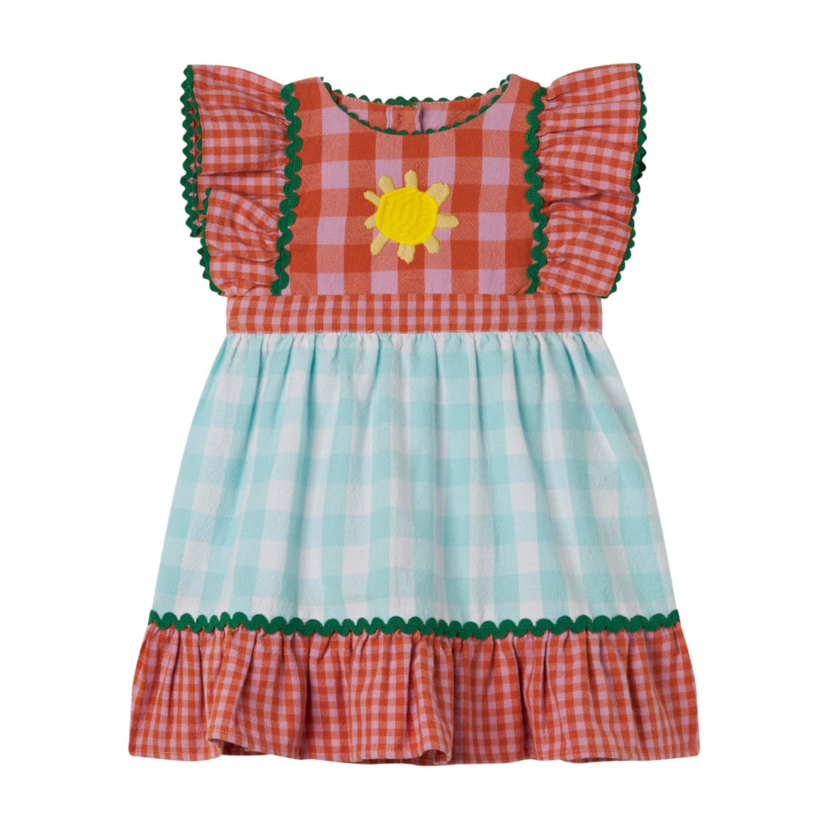 女婴红色格子棉连衣裙