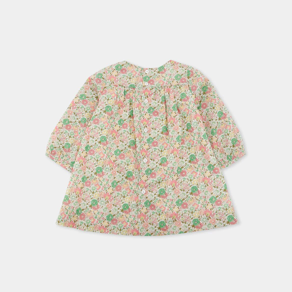 女婴粉色碎花棉连衣裙