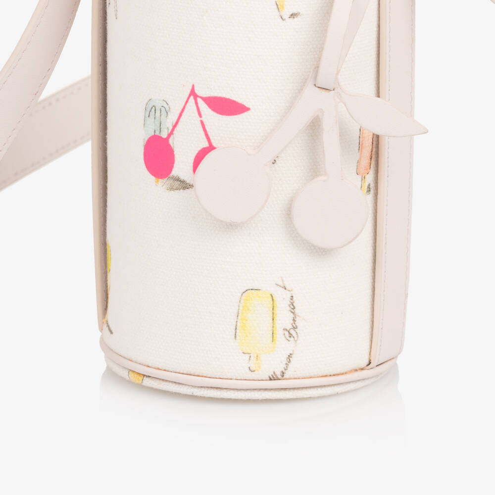 女童象牙白印花水桶包(8x15cm)