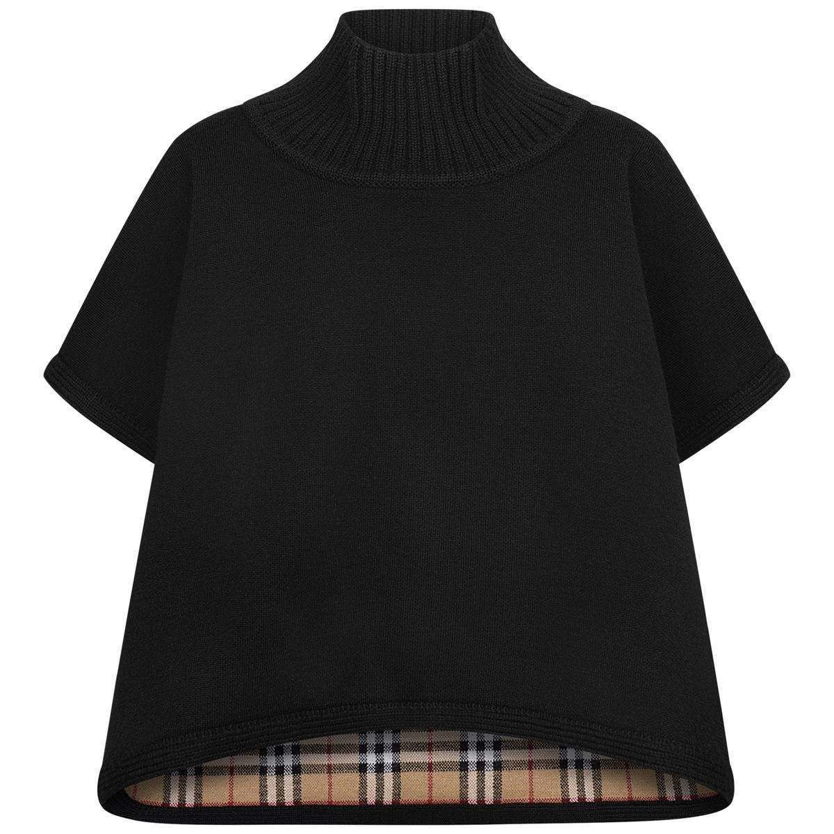 Baby Girls Black & Vintage Check Reversible Wool Poncho