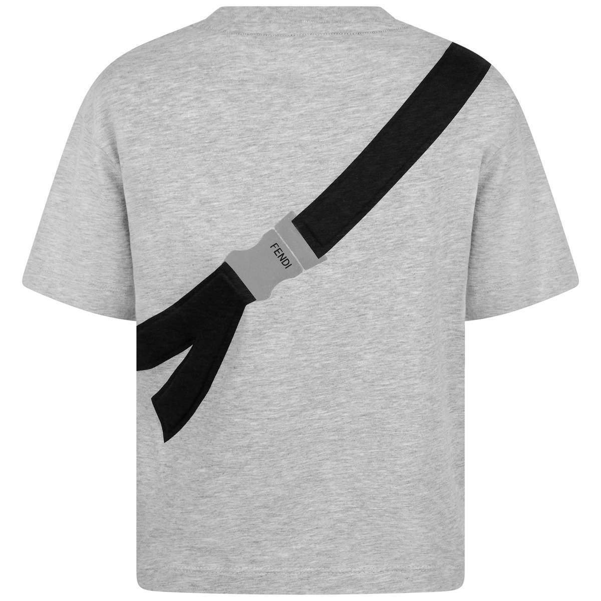 Boys Grey Cotton Belt Bag Print T-Shirt