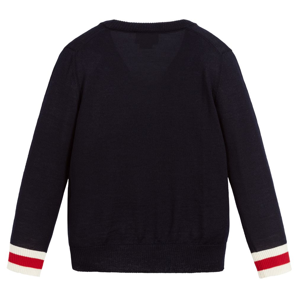 Boys Navy V Neck Wool Cardigan