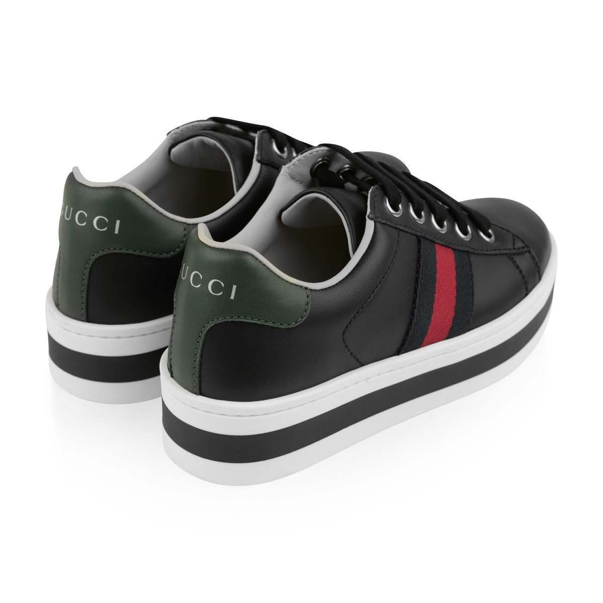 Black Leather Platform Trainers