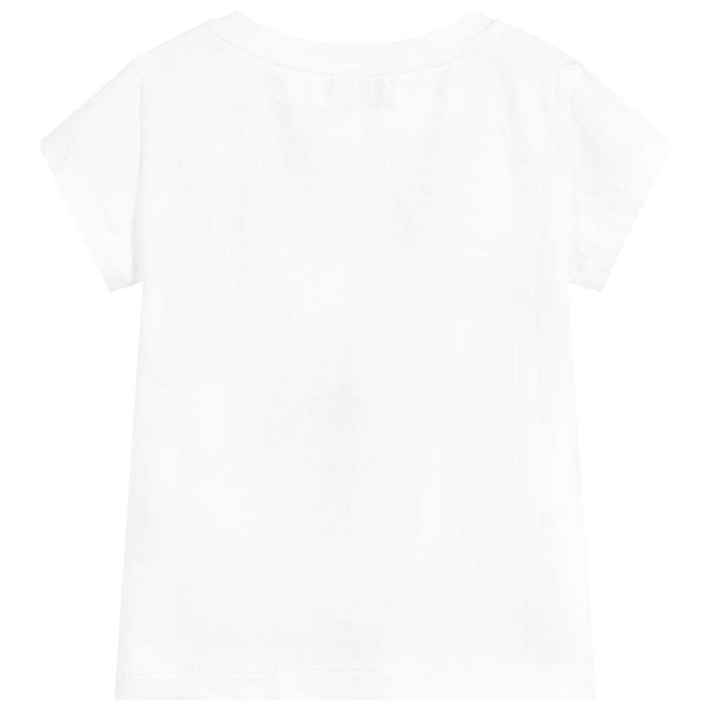 Girls White Cotton Logo T-Shirt