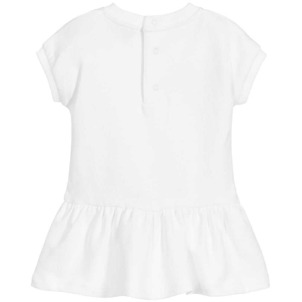 Baby Girls White Cotton Logo Print Dress
