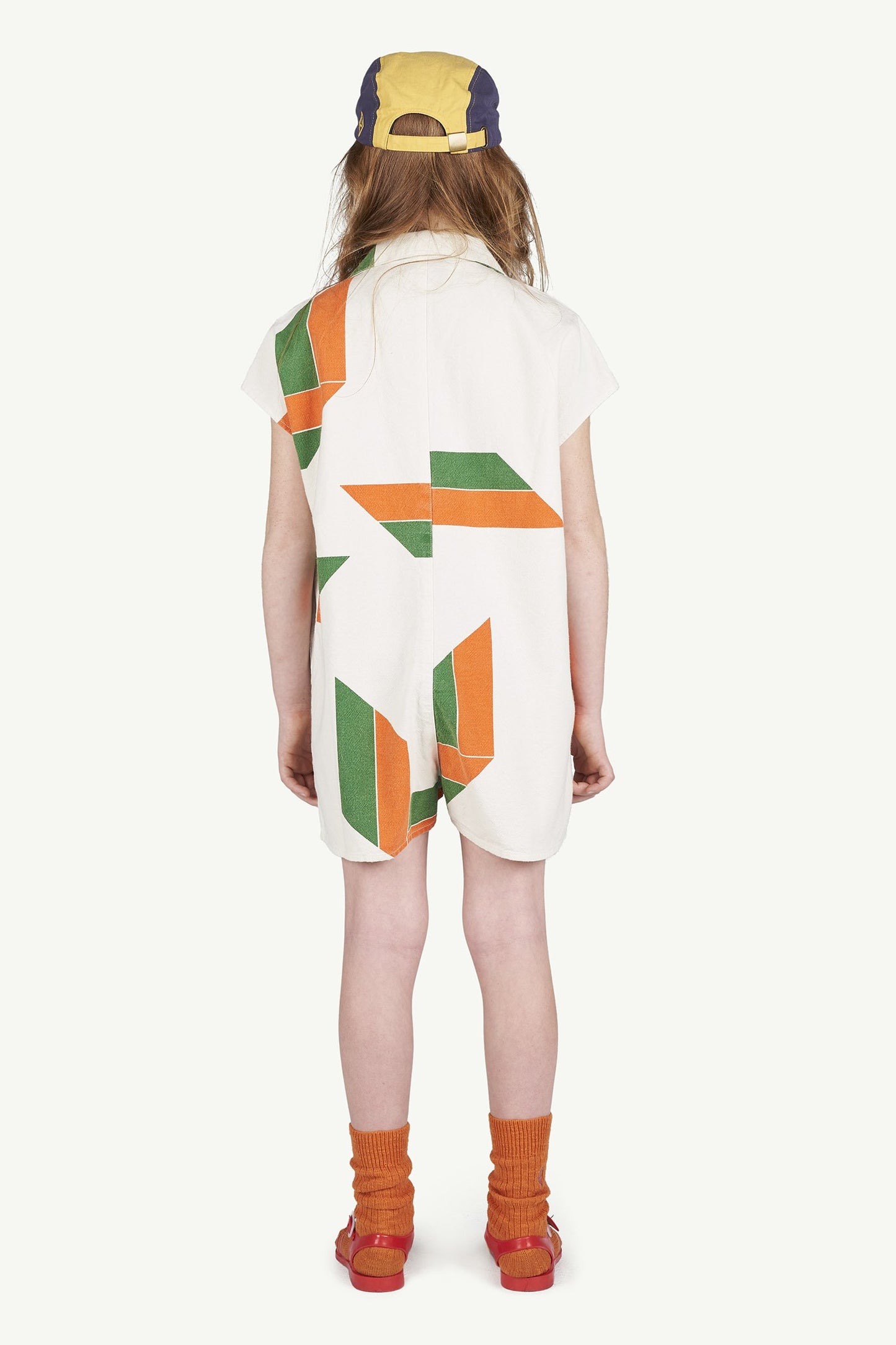 Girls White Geometric Cotton Junpsuit