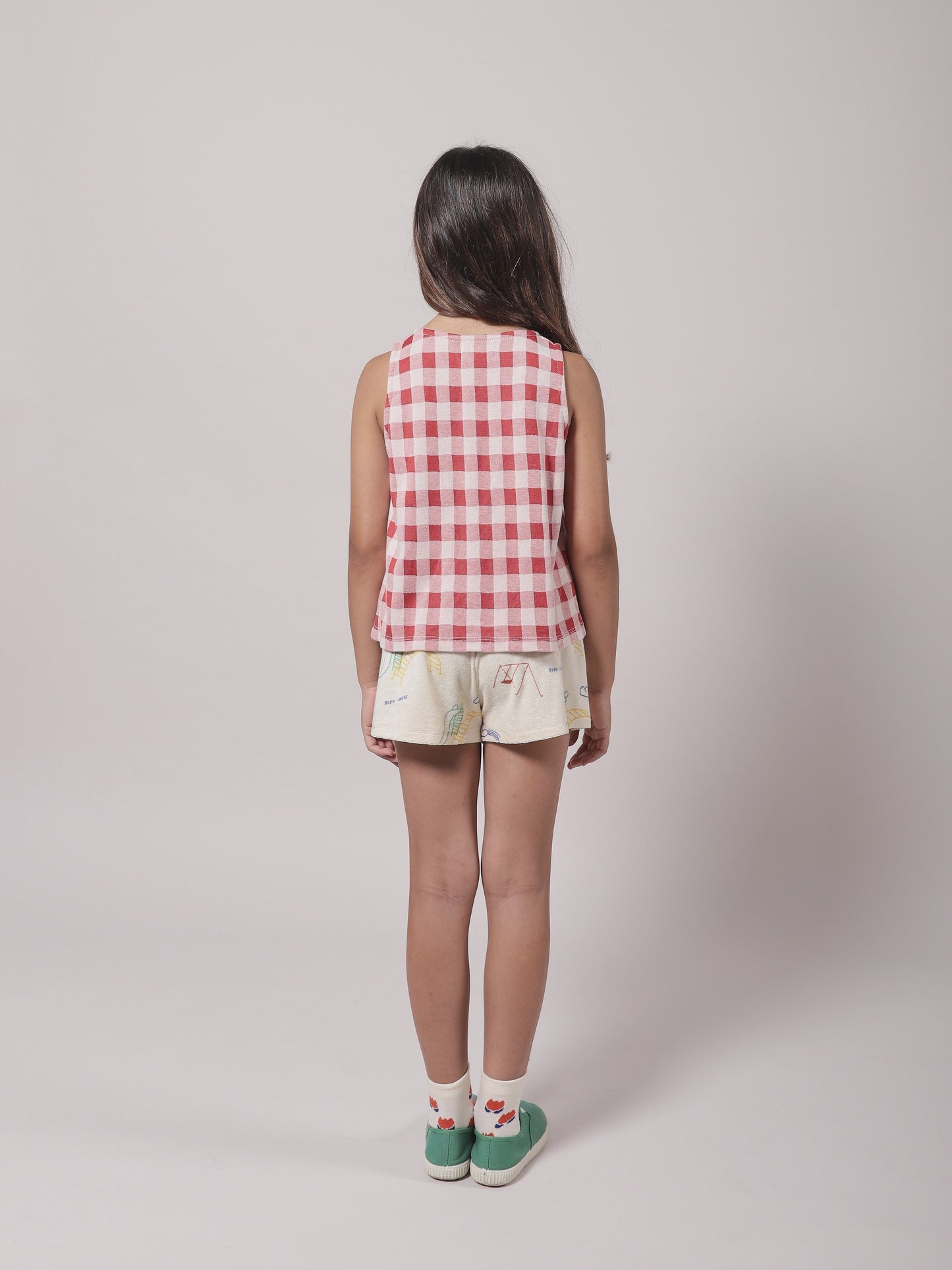 Girls Red Check Button Cotton Top