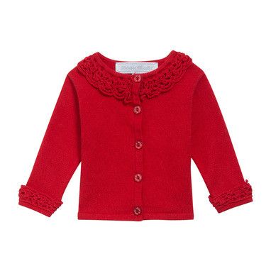 Baby Girls Red Cardigan With Crochet Knit Trims