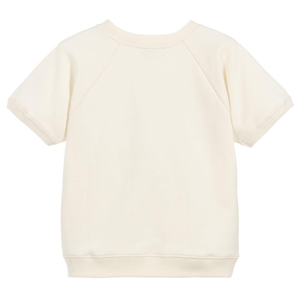 Boys White Cotton Short Sleeve Sweatshirt